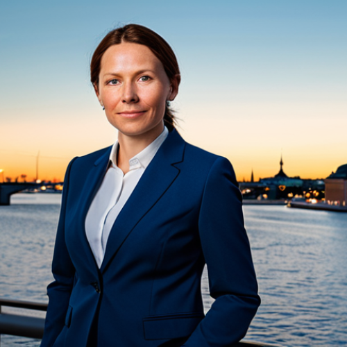 프랑스어 프랑스어 자격증 활용법 - **

"A professional businesswoman in a modest, dark blue business suit, standing confidently in fron...