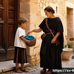 프랑스어 기원과 발전 - **Roman Roots in Gaul: The Birth of French**
    A vibrant marketplace scene set in ancient Gaul, ar...