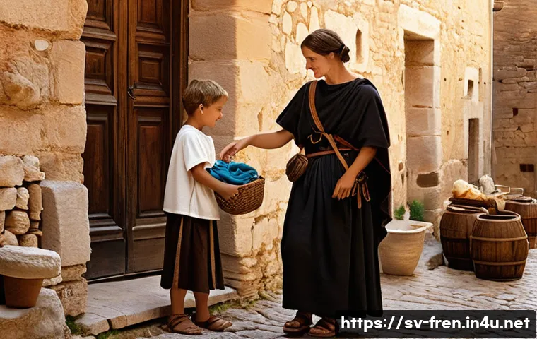 프랑스어 기원과 발전 - **Roman Roots in Gaul: The Birth of French**
    A vibrant marketplace scene set in ancient Gaul, ar...