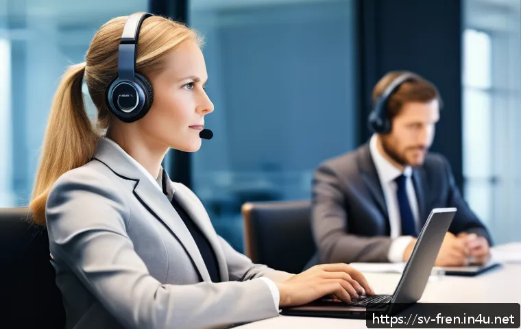 프랑스어 프랑스어 통역사 준비법 - A professional French interpreter working diligently in a modern conference room setting, wearing sm...