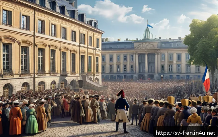 프랑스어 혁명 이후 변화 - A detailed historical scene depicting the French Revolution&rsquo;s transition from monarchy to democracy:...