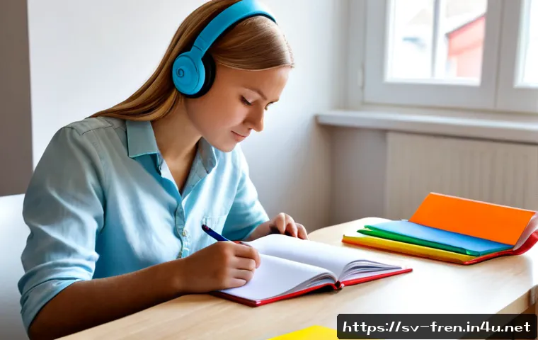 Home 17 프랑스어 프랑스어 시험 고득점 전략 - Photorealistic Swedish university student preparing for a French language proficiency exam at a brig...